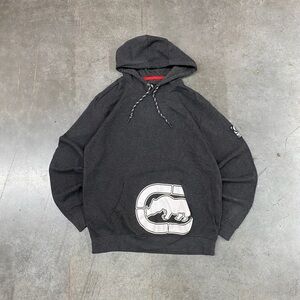 Ecko Unltd Y2K Pullover Hoodie Dark Grey Logo Front Size L